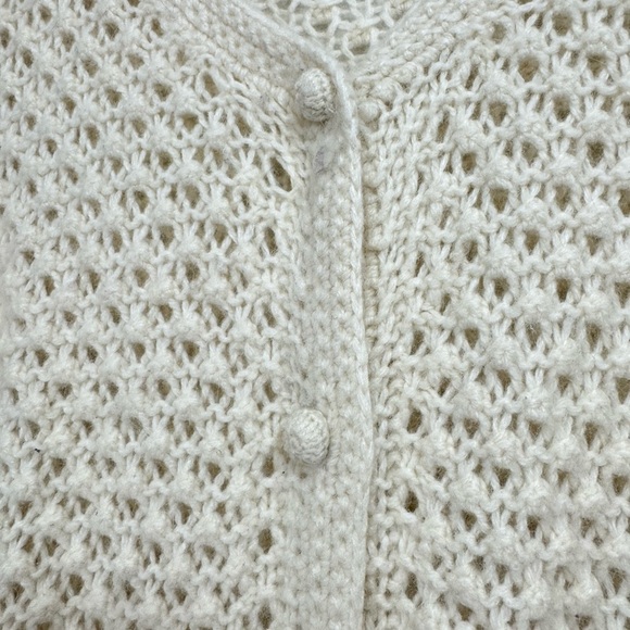 LL Bean Size Large Ivory Open Knit Cardigan Sweater Wool Angora Textured - Picture 5 of 6
